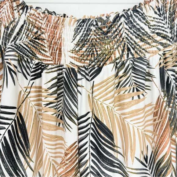 Robert Louis White Brown Tropical Palm Leaf Print Iered Ruffle Maxi Skirt NEW - Picture 5 of 13